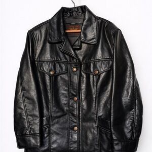 Vintage Italian Black Leather Jacket Longline Coat Made in Italy M